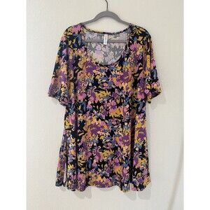 NWOT LuLaRoe Perfect T Shirt Black Pink Yellow  Tropical Floral Size 2XL